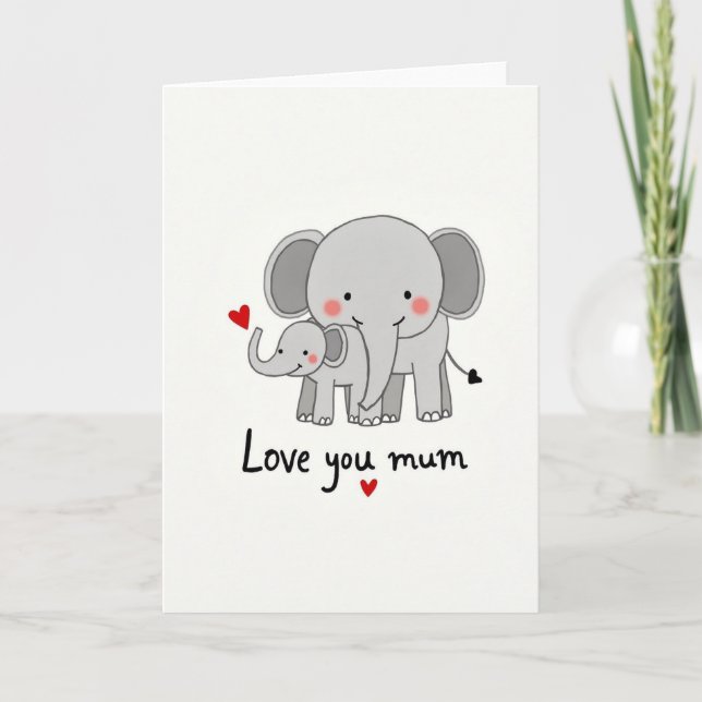 Sweet Grey Elephant Family Card (Front)