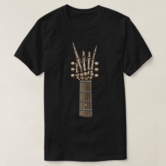 Sweet Guitar Neck With A Rock On Skeleton Hand - R T-Shirt (Design Front)