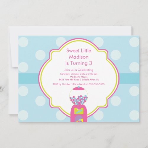 Sweet Gumball Candy Birthday Party Invitation
