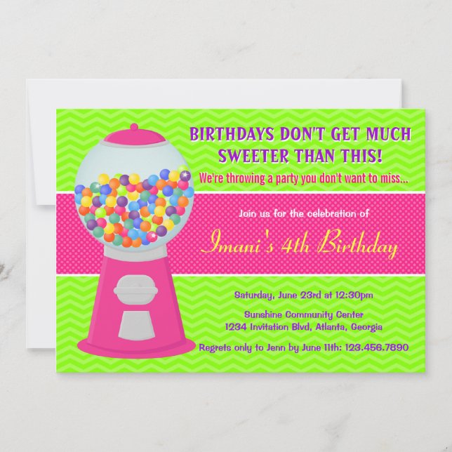 Sweet Gumball Candy Birthday Party Invitation (Front)