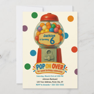 Sweet Gumball Candy Kids Birthday Party Invitation