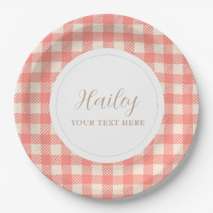 Sweet Gute Pink gingham plaid Birthday Party Paper Plates