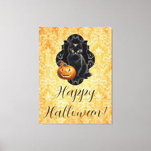 Sweet Halloween Black Cat and Pumpkin Canvas Print