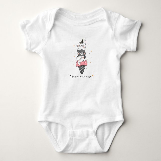 Sweet Halloween Ice Cream Cone and Cats Baby Bodysuit (Front)