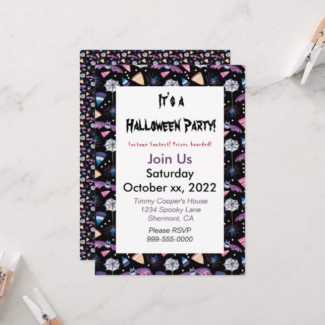 Sweet Halloween on Black Customized Invitation (Front/Back In Situ)