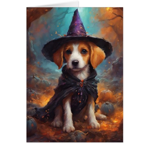 Sweet Halloween Puppy Witch Card