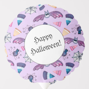 Sweet Halloween Spiders, Bats, and Candy-Lavender Balloon