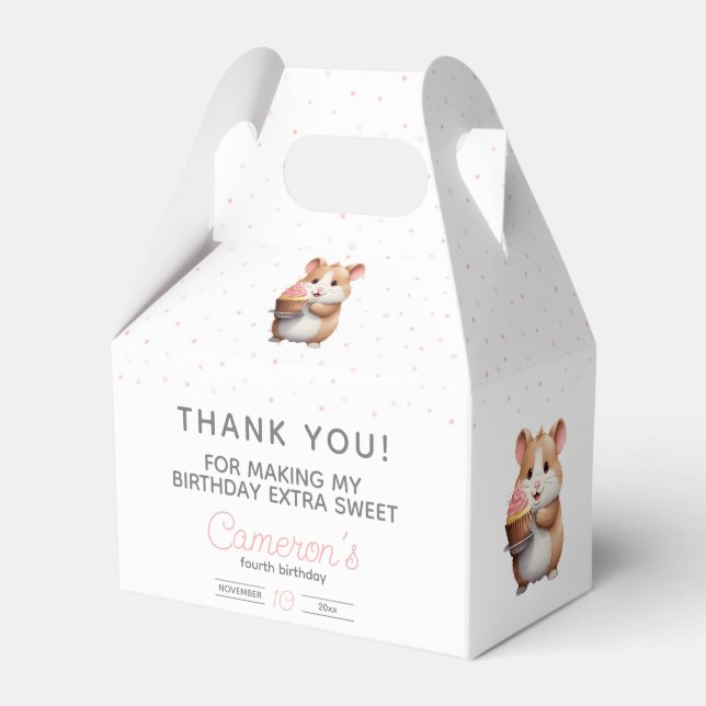 Sweet Hamster, Pink Cupcake Children's Birthday  Favor Boxes (Front Side)