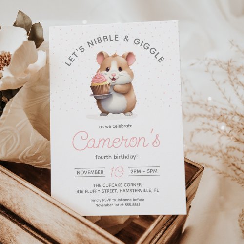 Sweet Hamster pink Cupcake Childrens Birthday  Invitation