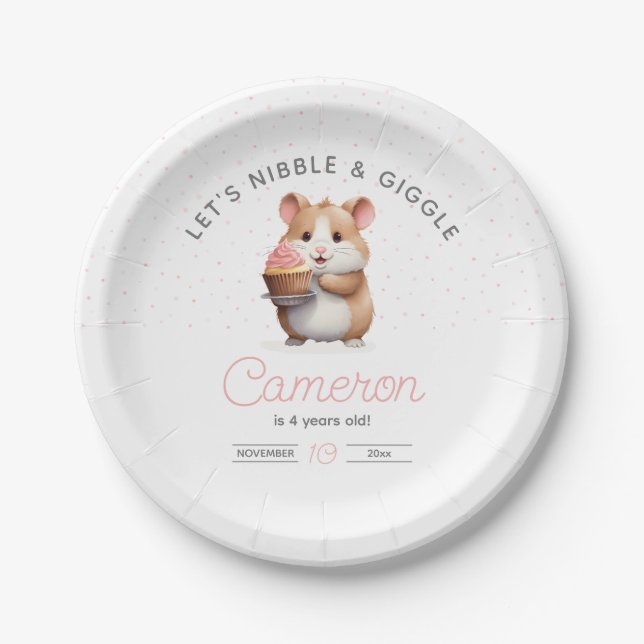 Sweet Hamster, Pink Cupcake Children's Birthday  Paper Plates (Front)