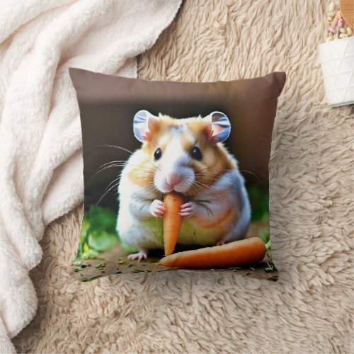 Sweet Hamster Snacking on Carrot Comfort Throw Pillow
