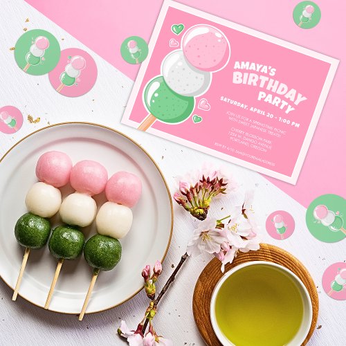 Sweet Hanami Dango Birthday Party  Invitation