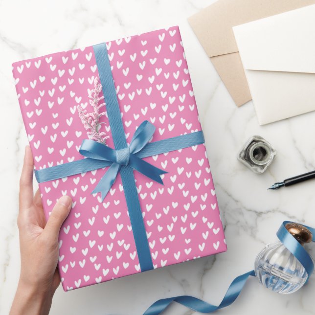 Sweet Hand-Drawn Hearts Pattern Birthday Valentine Wrapping Paper (Gifting)