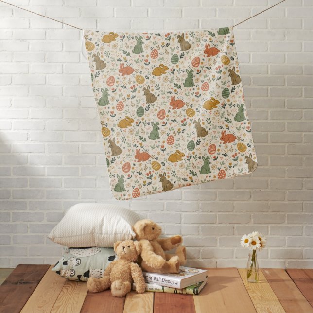 Sweet Hand Drawn Spring Bunnies Baby Blanket (In Situ)