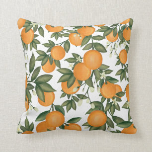 Sweet Hand-Painted Botanical Citrus Orange Pattern Throw Pillow