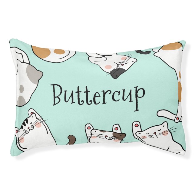 Sweet Happy Cartoon Cats Personalized Pet Bed (Front)