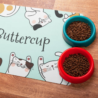 Sweet Happy Cartoon Cats Personalized Pet Placemat