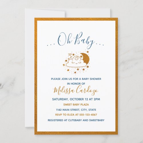 Sweet Happy Cloud and Moon Baby Shower Invitation