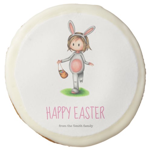 Sweet Happy Easter Girl with Bunny Suit  Sugar Cookie