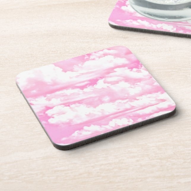 Sweet Happy Fuchsia Pink Clouds Beverage Coaster (Left Side)