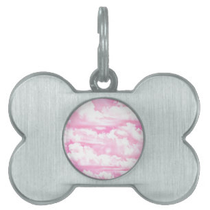 Sweet Happy Fuchsia Pink Clouds Pet ID Tag
