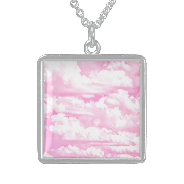 Sweet Happy Fuchsia Pink Clouds Sterling Silver Necklace (Front)
