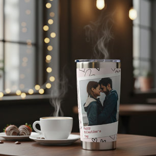 Sweet Happy Valentine Day Pink Black Heart Couple Insulated Tumbler