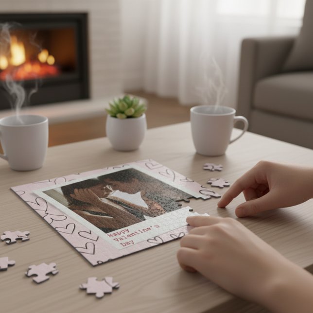 Sweet Happy Valentine Day Pink Heart Couple Photo Jigsaw Puzzle (Creator Uploaded)