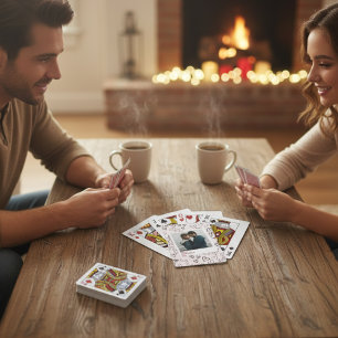 Sweet Happy Valentine Day Pink Heart Couple Photo Poker Cards