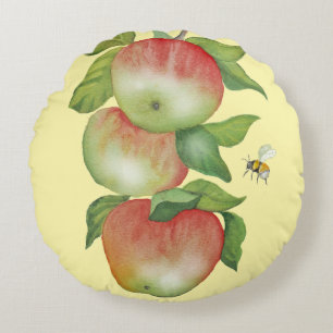 Sweet Harmony: Watercolor Apples and a Bee Round Pillow