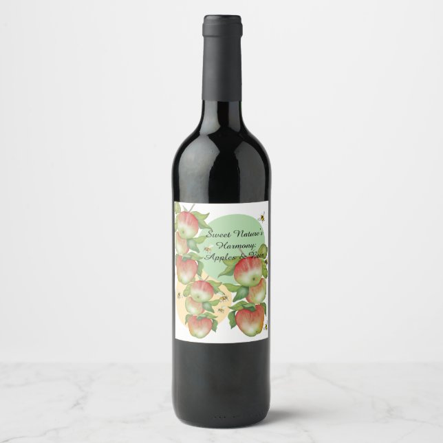 Sweet Harmony: Watercolor Apples and a Bee Wine Label (Front)