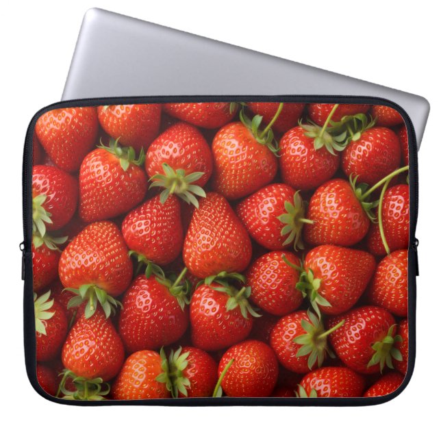 Sweet Harvest Realistic Strawberry Pattern Laptop Sleeve (Front)