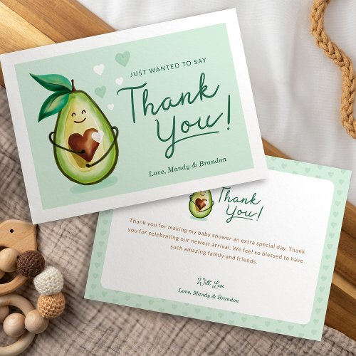 Sweet Heart Avocado Baby Shower Thank You Green