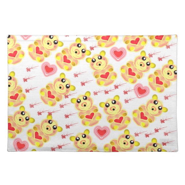 Sweet Heart Bear Nursery Pattern Cloth Placemat (Front)