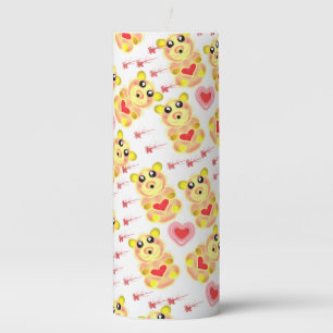 Sweet Heart Bear Nursery Pattern Pillar Candle