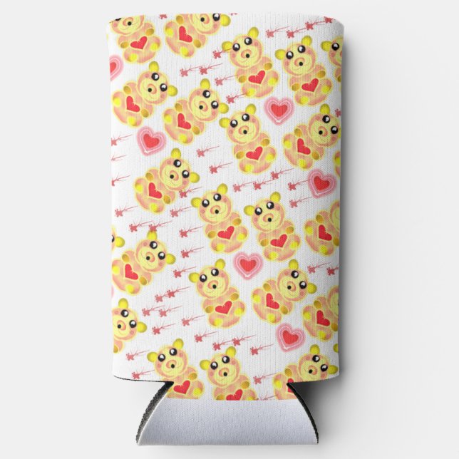 Sweet Heart Bear Nursery Pattern Seltzer Can Cooler (Front)