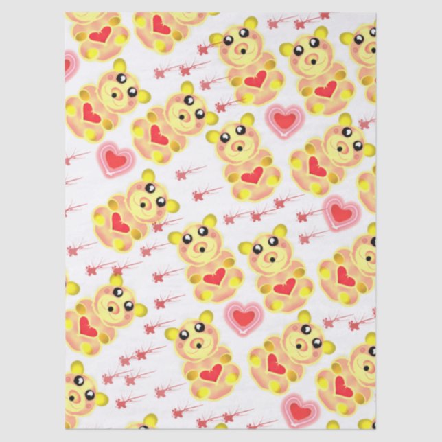 Sweet Heart Bear Nursery Pattern Tissue Paper (Front)