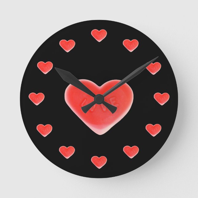 Sweet Heart Black 'hearts' clock round (Front)