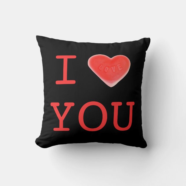 Sweet Heart Black 'I heart You' two sides square Throw Pillow (Front)