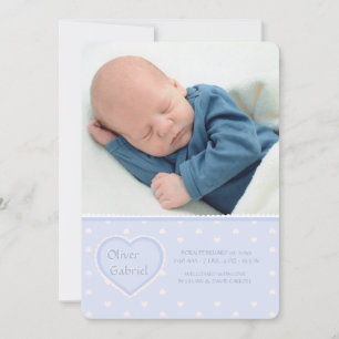 Sweet Heart Blue Photo Birth Announcement