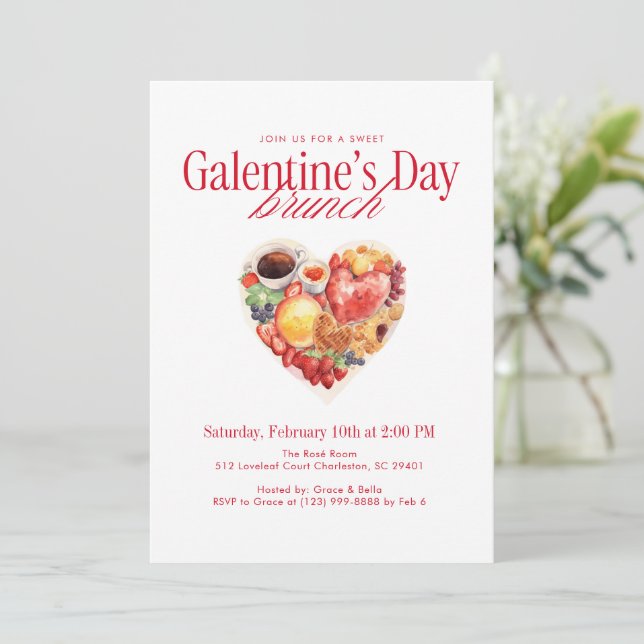 Sweet Heart Brunch Galentine’s Day Brunch Invitation (Standing Front)