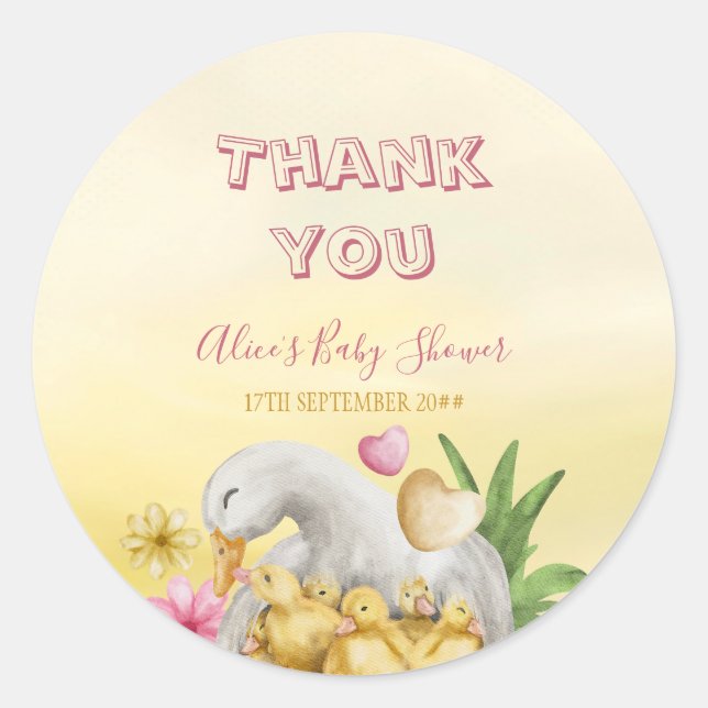 Sweet Heart Greenery Yellow Mommy & Baby Shower Classic Round Sticker (Front)