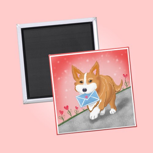 Sweet Heart Letter Delivered By Corgi  Magnet