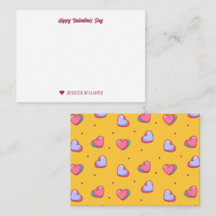 Sweet Heart Love Pattern Yellow Valentine's Day Note Card