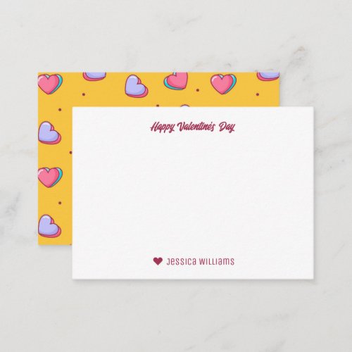 Sweet Heart Love Pattern Yellow Valentines Day Note Card