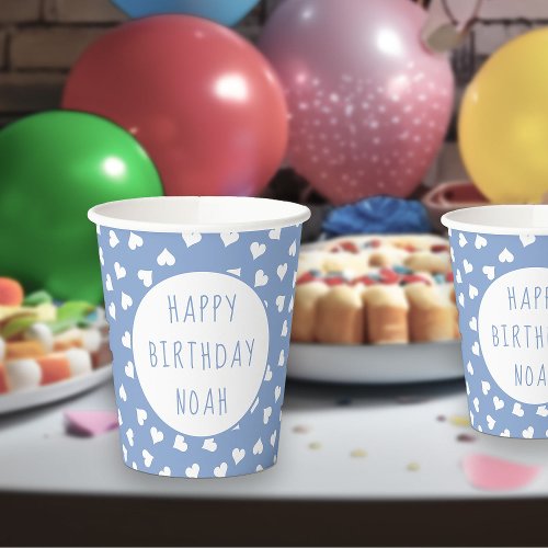 Sweet Heart Pattern Any Age Blue Birthday Party Paper Cups