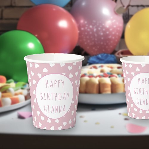 Sweet Heart Pattern Any Age Pink Birthday Party Paper Cups