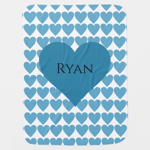 Sweet Heart Pattern Boy Blue Personalized Baby Blanket