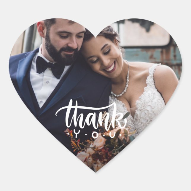  Sweet Heart Photo Wedding Thank You Favor Heart Sticker (Front)