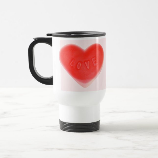 Sweet Heart Pink 2 hearts travel mug (Left)